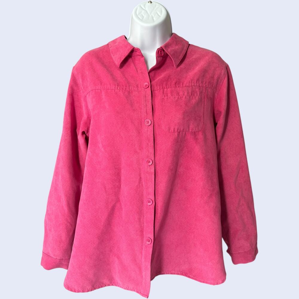 Studio Works PM Vintage Faux Suede Shacket Pink Fuchsia